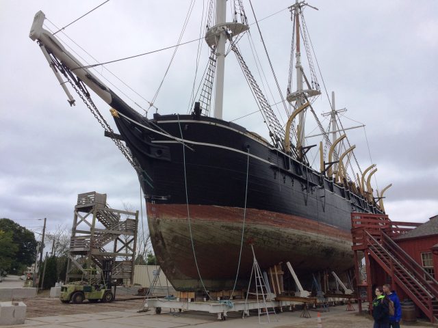 The CHARLES W. MORGAN hauled in the Shipyard for routine maintenance on September 28, 2016.