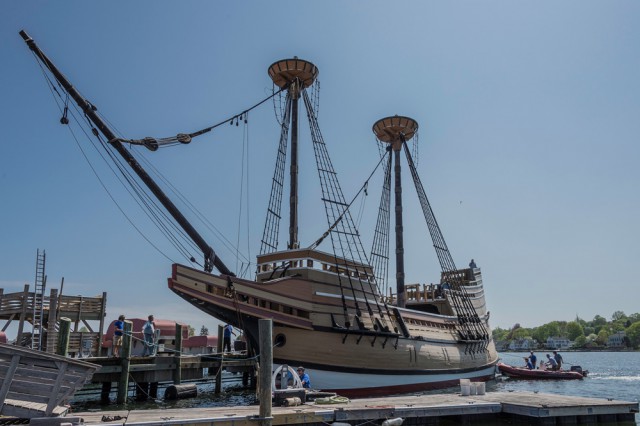 Mayflower II was put back in the water on May 11 in preparation for her return to Plymouth.