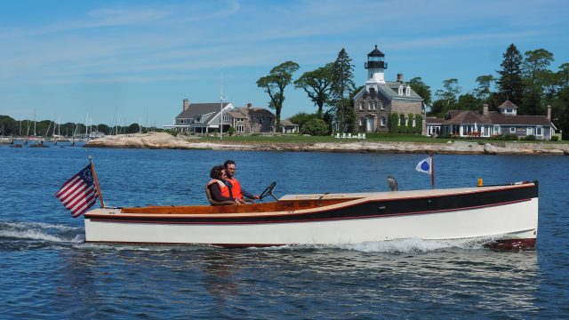 GRAMP passing Morgan Point at the mouth of the Mystic River en route to her new home at Mystic Seaport June 22, 2017.