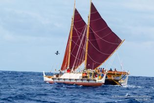 Hōkūle‘a under sail. Credit: Polynesian Voyaging Society