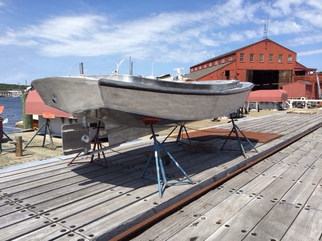 The Shipyard's new work boat VOLUNTEER on the shiplift. (All photos unless noted by Zell Steever)