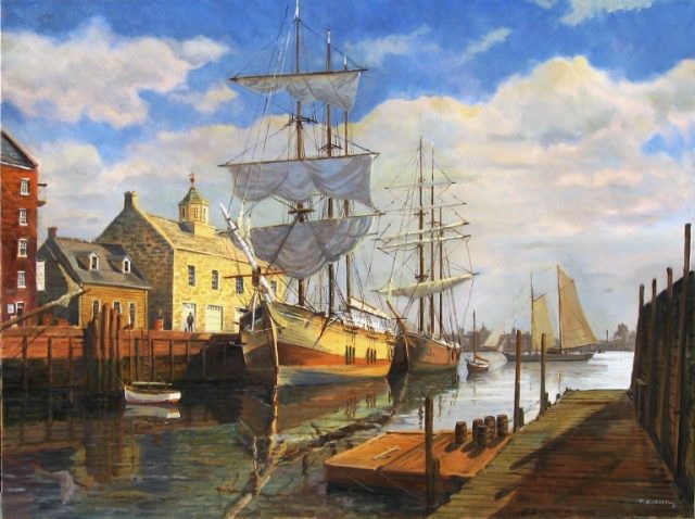 Frederick Kubitz, "Two Barkentines Docked, Port of Boston, 1880"
