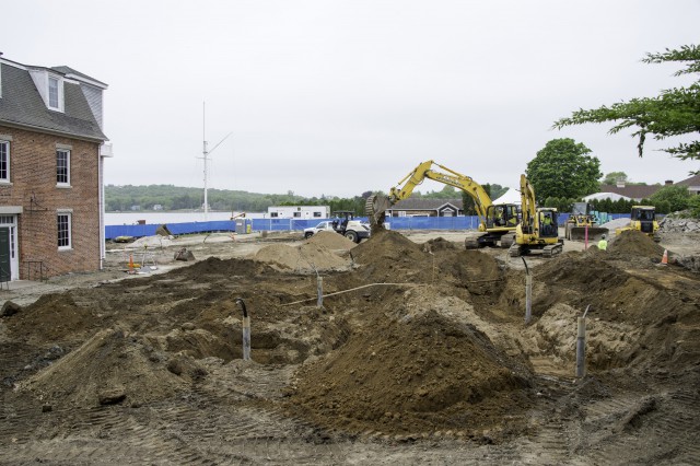 Site preparation work continues on the McGraw Quad. Note the pipes in the foreground that are the well heads for the geothermal heating and cooling system.