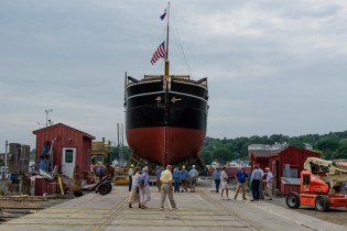 The Charles W. Morgan was rolled out onto the Museum's shiplift on Wednesday, June 25. 