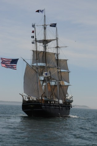 The CHARLES W. MORGAN sailing off Gay Head on Martha's Vineyard.